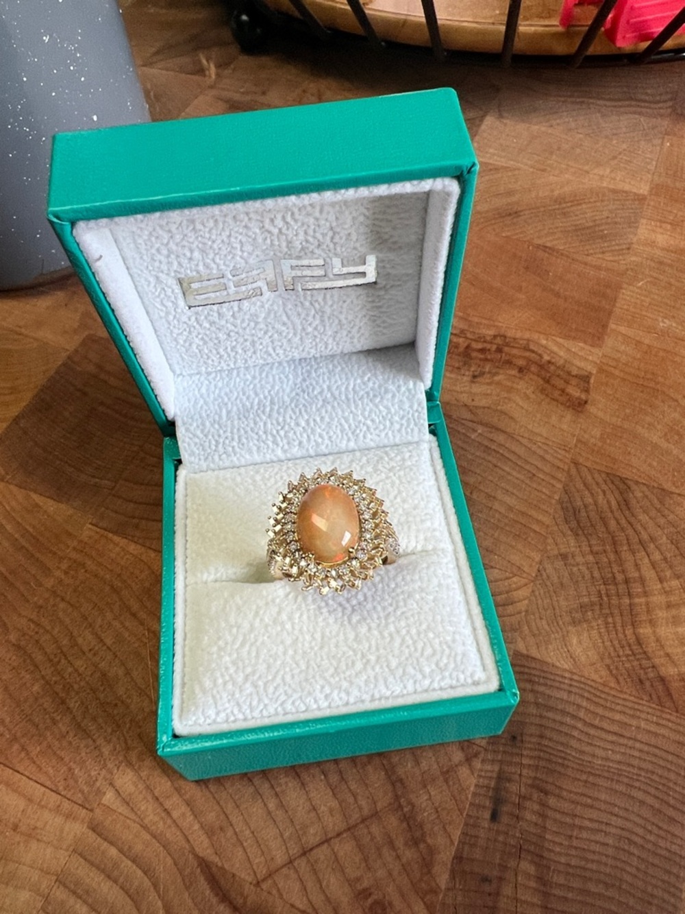 Beautiful Effy 14ktGold Opal Diamonds Halo Cocktail Ring